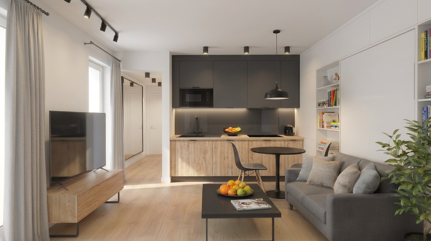 Wizualizacja kawalerka - salon